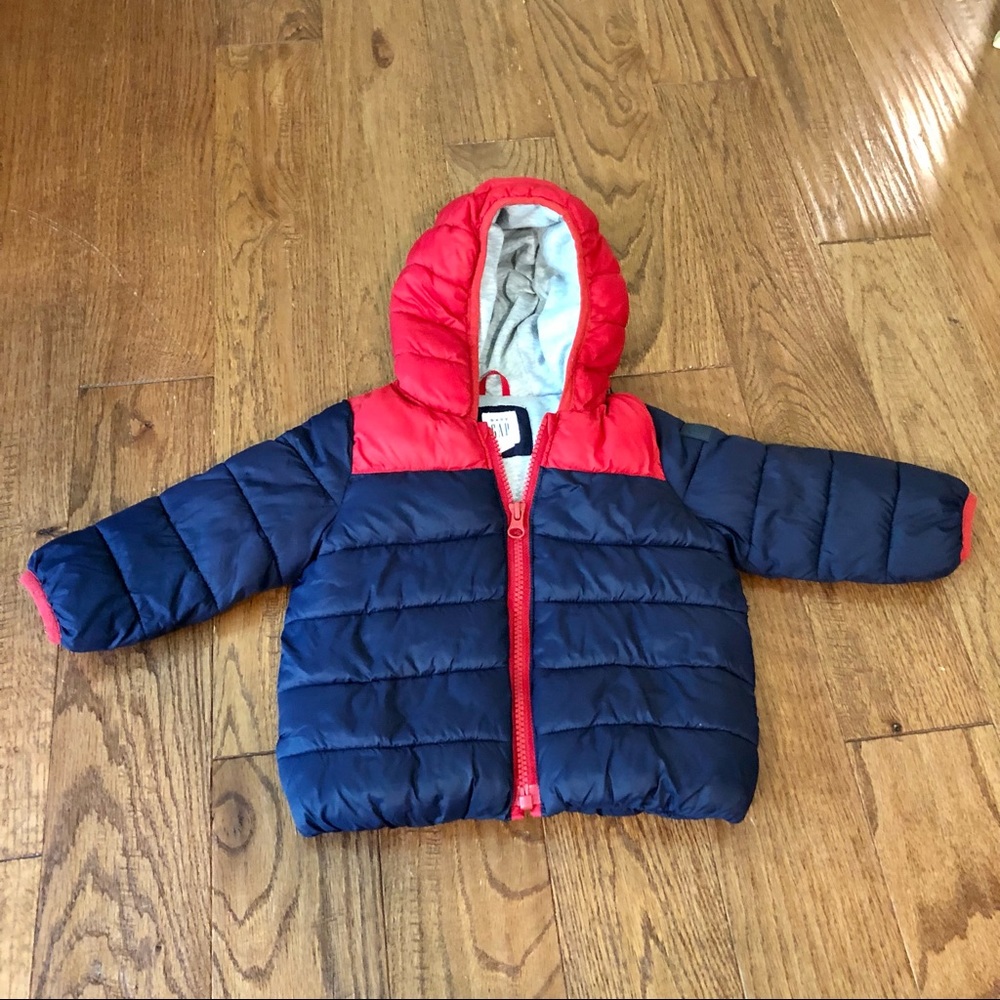 GAP Navy and Red Puffer Jacket with Hood